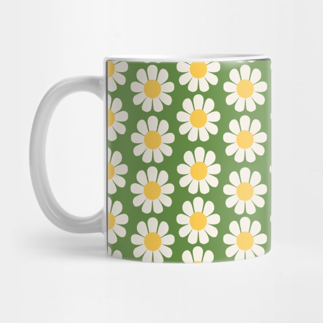 Retro Green Daisy Flower Pattern by haleyum